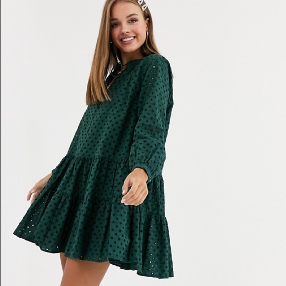 ASOS Design Tiered Eyelet Trapeze Dress Broderie